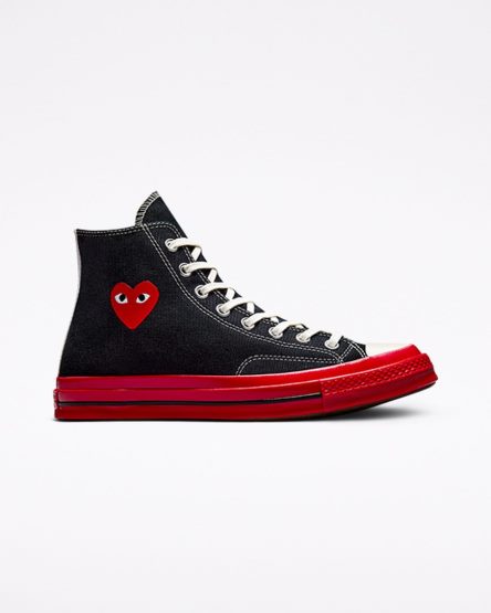 Women's Converse x Comme des Garçons PLAY Chuck 70 High Top Shoes Black / Red | AU 5614ED